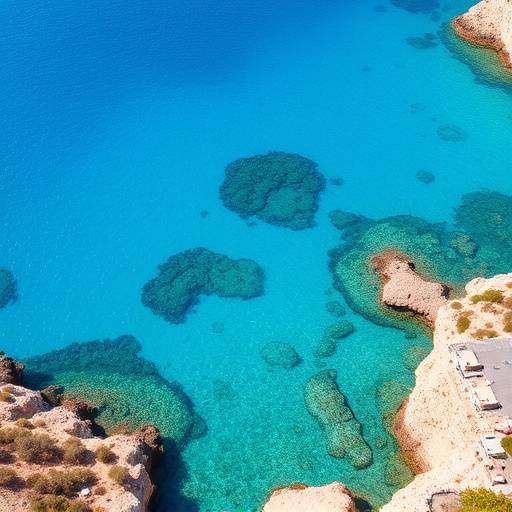 Detalle de las impresionantes aguas turquesas y formaciones rocosas de las Islas Baleares, Mallorca.