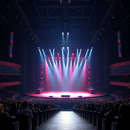 Gran escenario con luces de concierto y p&radic;&ordm;blico asistente.