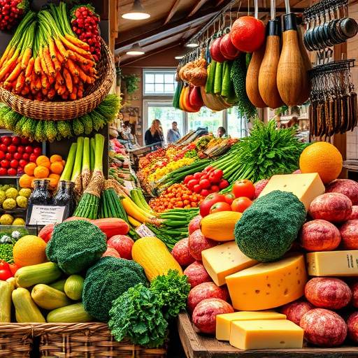 Mercado vibrante con productos frescos, quesos y embutidos espa&radic;&plusmn;oles.
