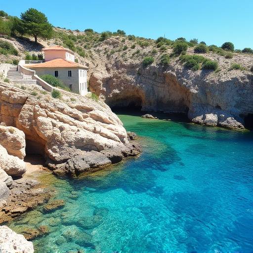 Paisaje rocoso y aguas cristalinas de la Costa Brava con una peque&ntilde;a cala.
