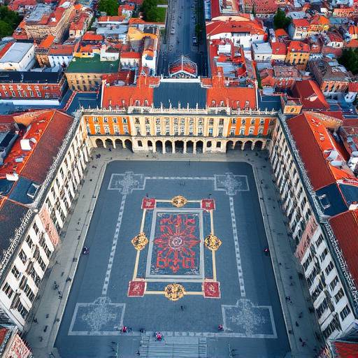 Perspectiva a&radic;&copy;rea de la Plaza Mayor de Madrid con su arquitectura hist&radic;&ge;rica.