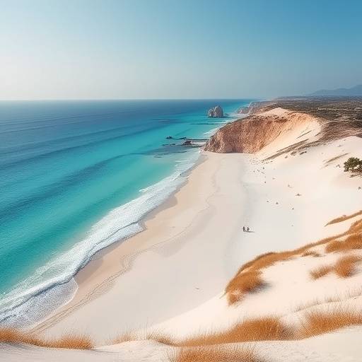 Playa de Es Trenc en Mallorca con arena blanca, dunas y aguas cristalinas de color turquesa.