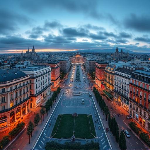 Vista panor&radic;&deg;mica de Madrid con la Gran V&radic;&ne;a iluminada de noche.